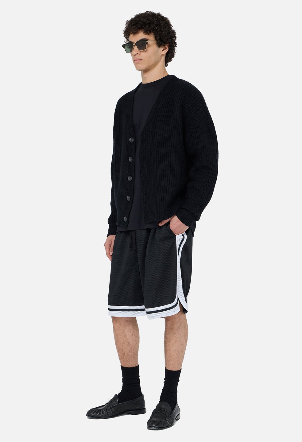 Shaolin Oversized Court Shorts / Black x White - Image 4