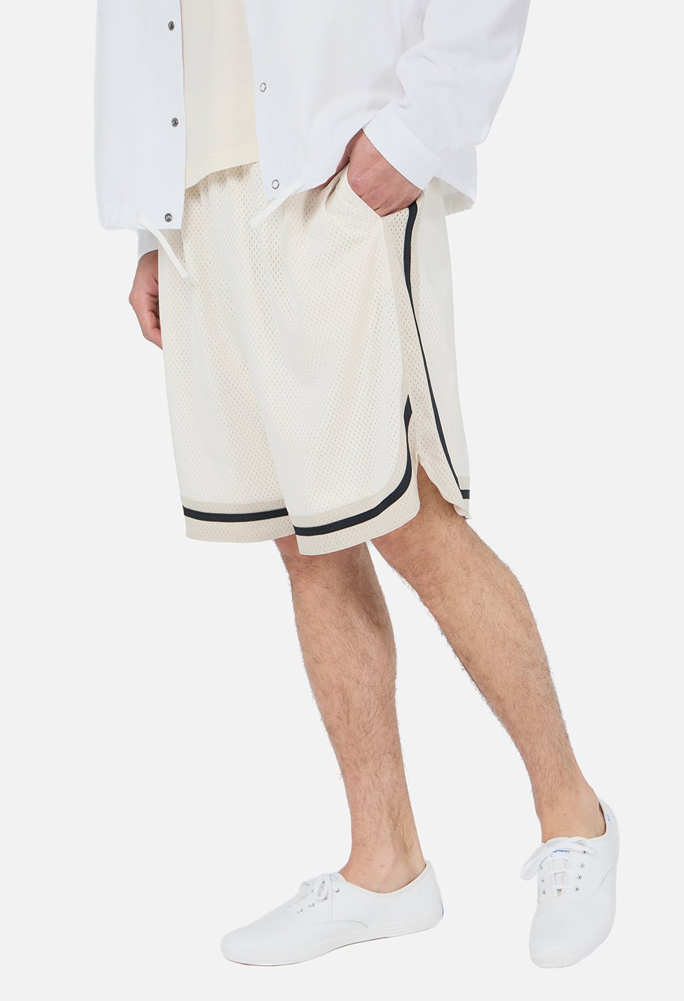 Shaolin Oversized Court Shorts / Salt x Tan - Image 2