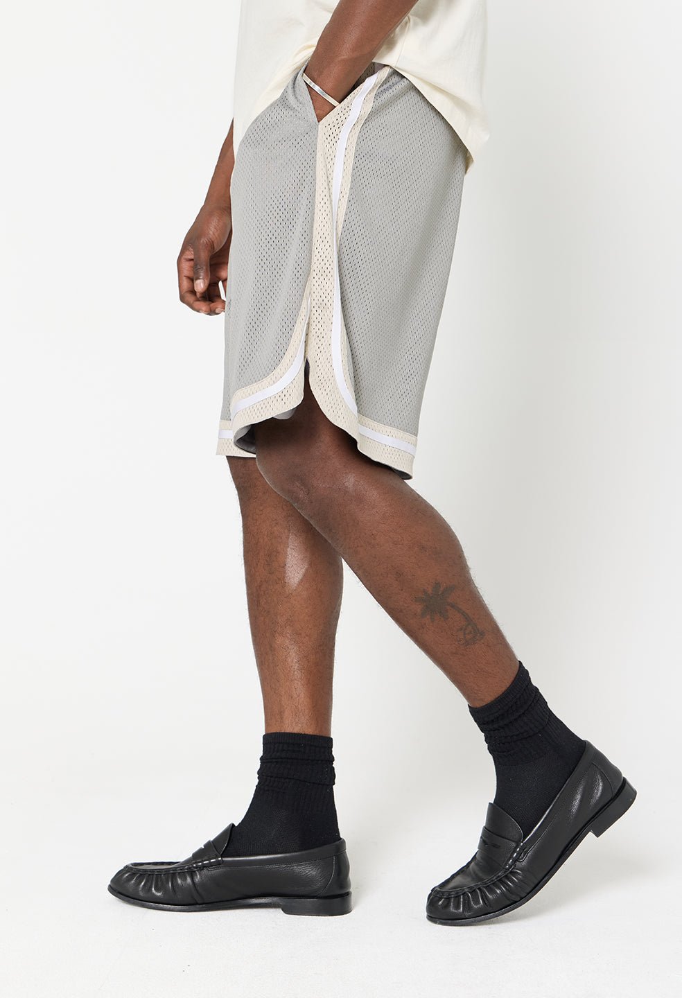Shaolin Oversized Court Shorts / Grey x Tan - Image 8