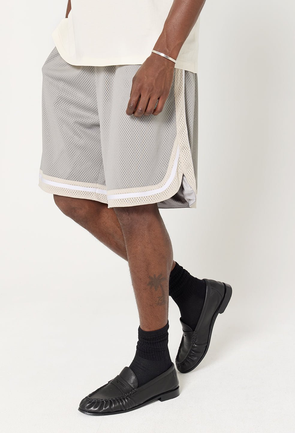Shaolin Oversized Court Shorts / Grey x Tan - Image 2