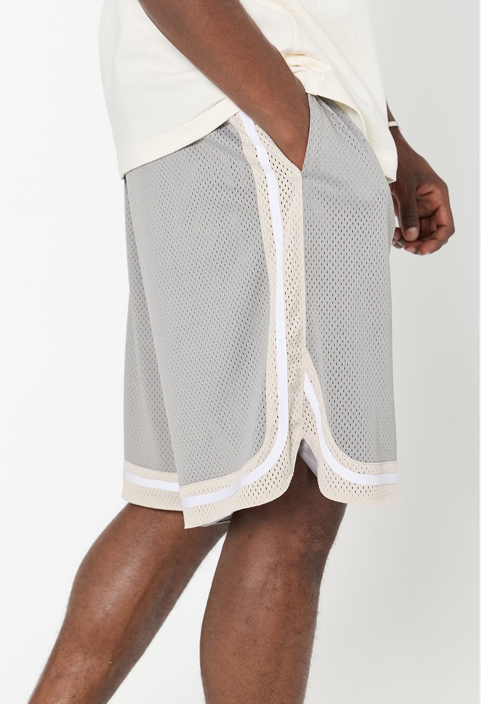 Shaolin Oversized Court Shorts / Grey x Tan - Image 7