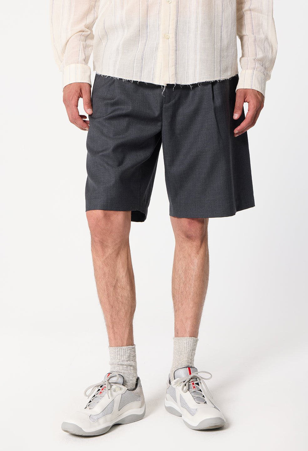Wool Wide Easy Shorts / Charcoal - Image 2