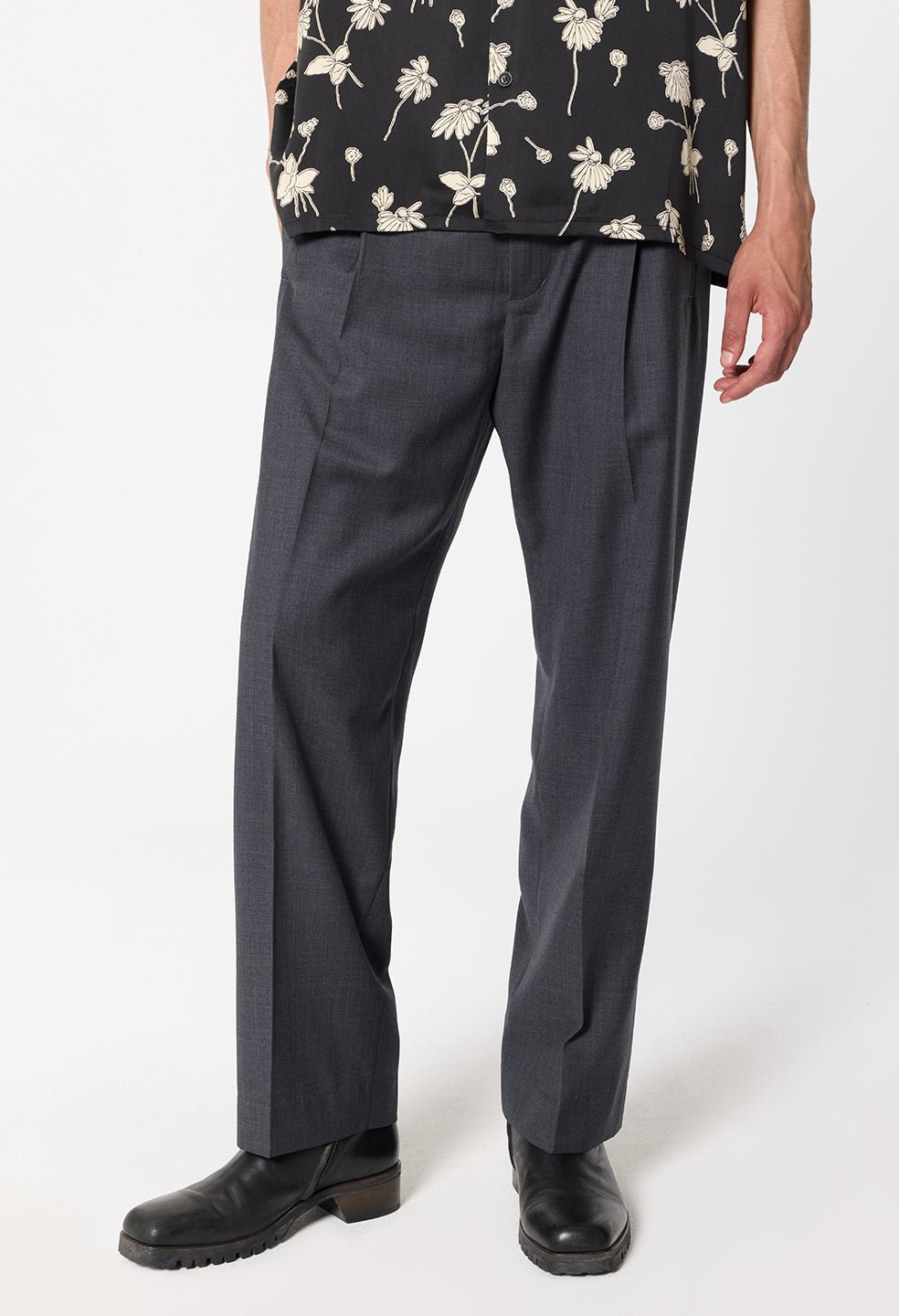 Wool Wide Easy Trouser / Charcoal - Image 2