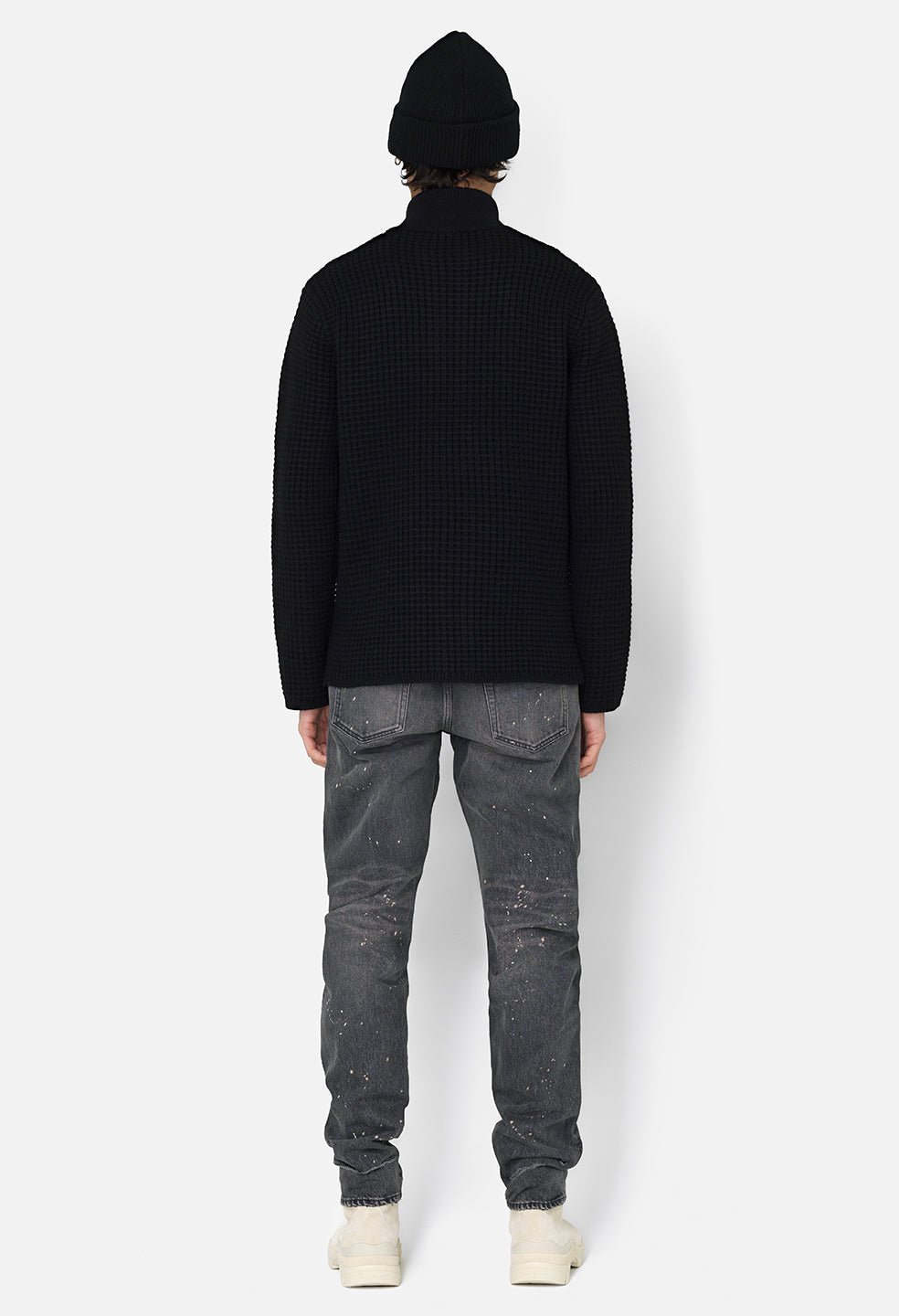Wool Waffle Knit Full-Zip / Black - Image 5