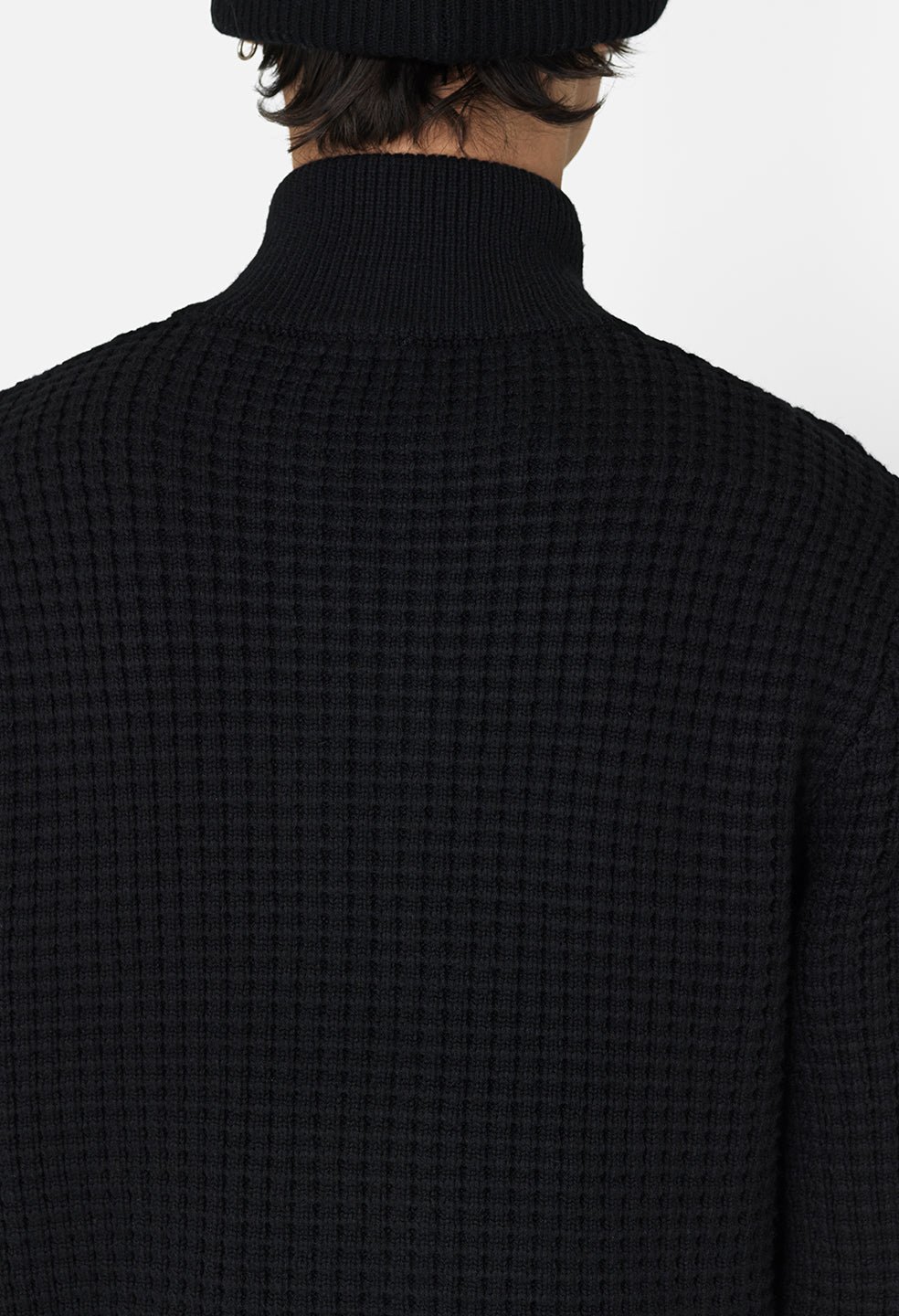 Wool Waffle Knit Full-Zip / Black - Image 7