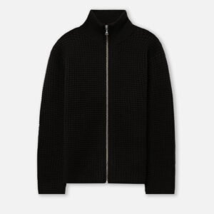 Wool Waffle Knit Full-Zip / Black